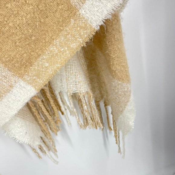 Free People Shawl Poncho Brown White Hampton Plaid Fringe...